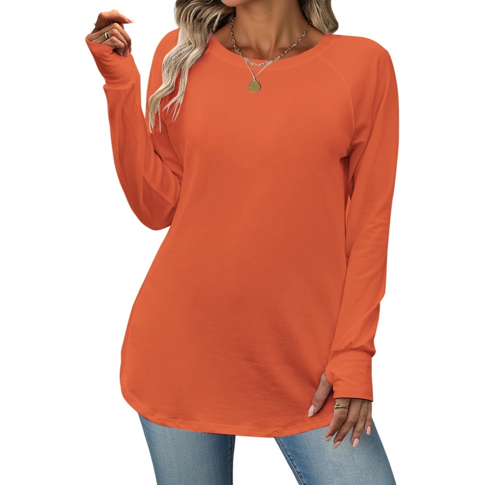image:imageZeagoo Womens Casual Long Sleeve Shirts Crew Neck Round Loose Tunic TopsCaramel