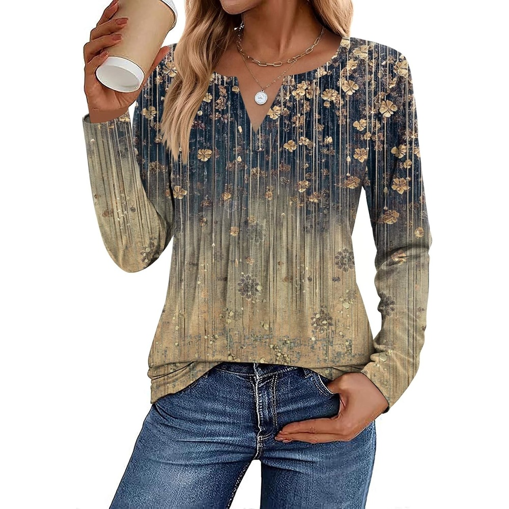 image:imageZeagoo Womens Long Sleeve Tops 2026 V Neck Pleated Shirts Dressy Casual Tunic Blouses Loose Fit Fall Fashion ClothesCx311