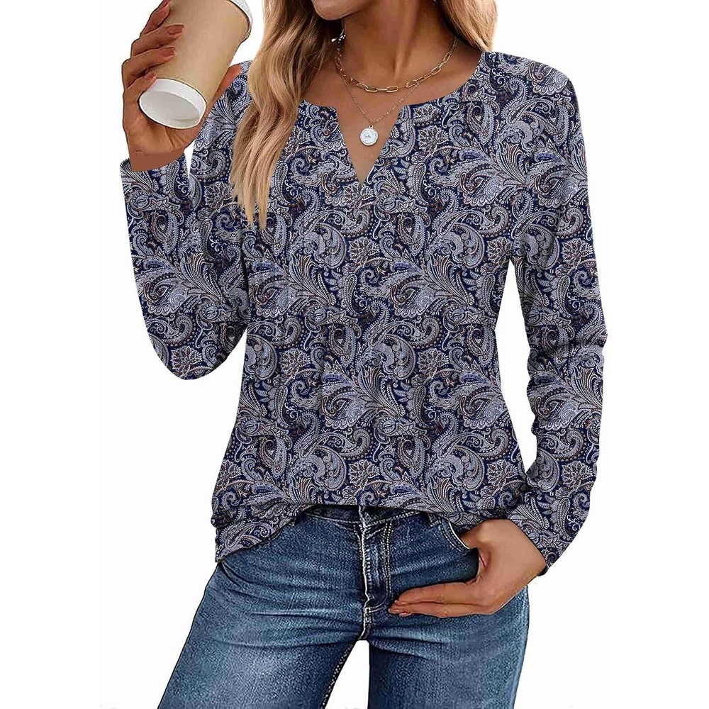 image:imageZeagoo Womens Long Sleeve Tops 2026 V Neck Pleated Shirts Dressy Casual Tunic Blouses Loose Fit Fall Fashion ClothesMz473