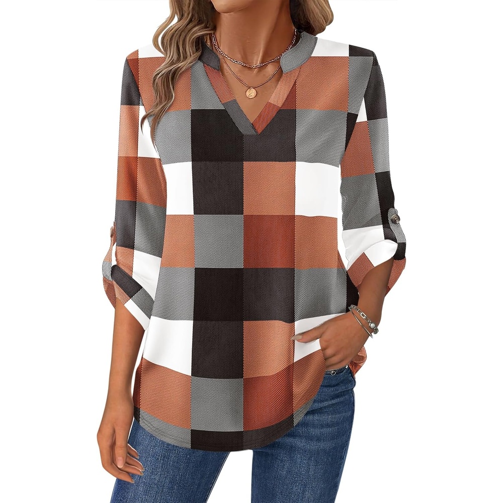 image:imageZeagoo Womens Roll Up Long Sleeve Tops V Neck Shirts Dressy Casual Work Blouses S2XLJh493
