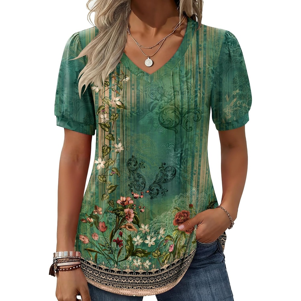 image:imageZeagoo Womens Summer Tops 2026 Puff Short Sleeve Shirts V Neck Tunic blousePa171