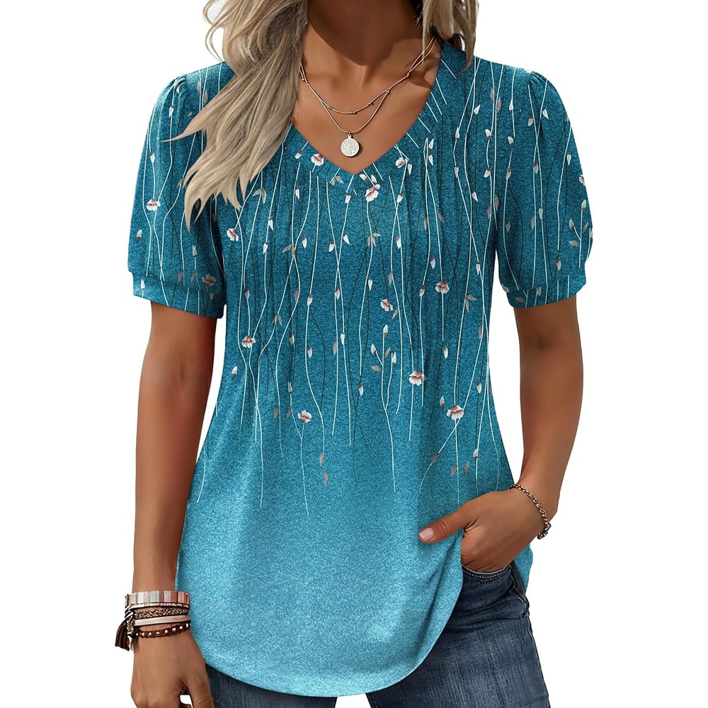 image:imageZeagoo Womens Summer Tops 2026 Puff Short Sleeve Shirts V Neck Tunic blouseXh363
