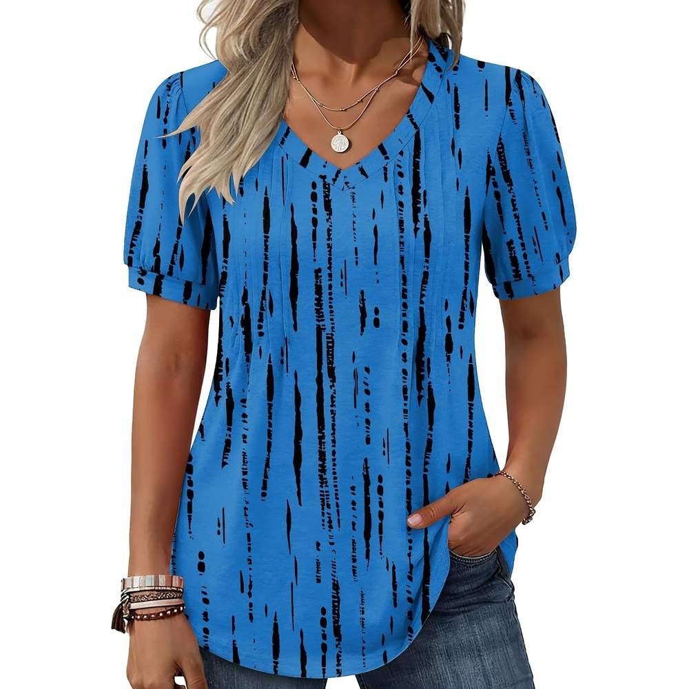 image:imageZeagoo Womens Summer Tops 2026 Puff Short Sleeve Shirts V Neck Tunic blouseZr459