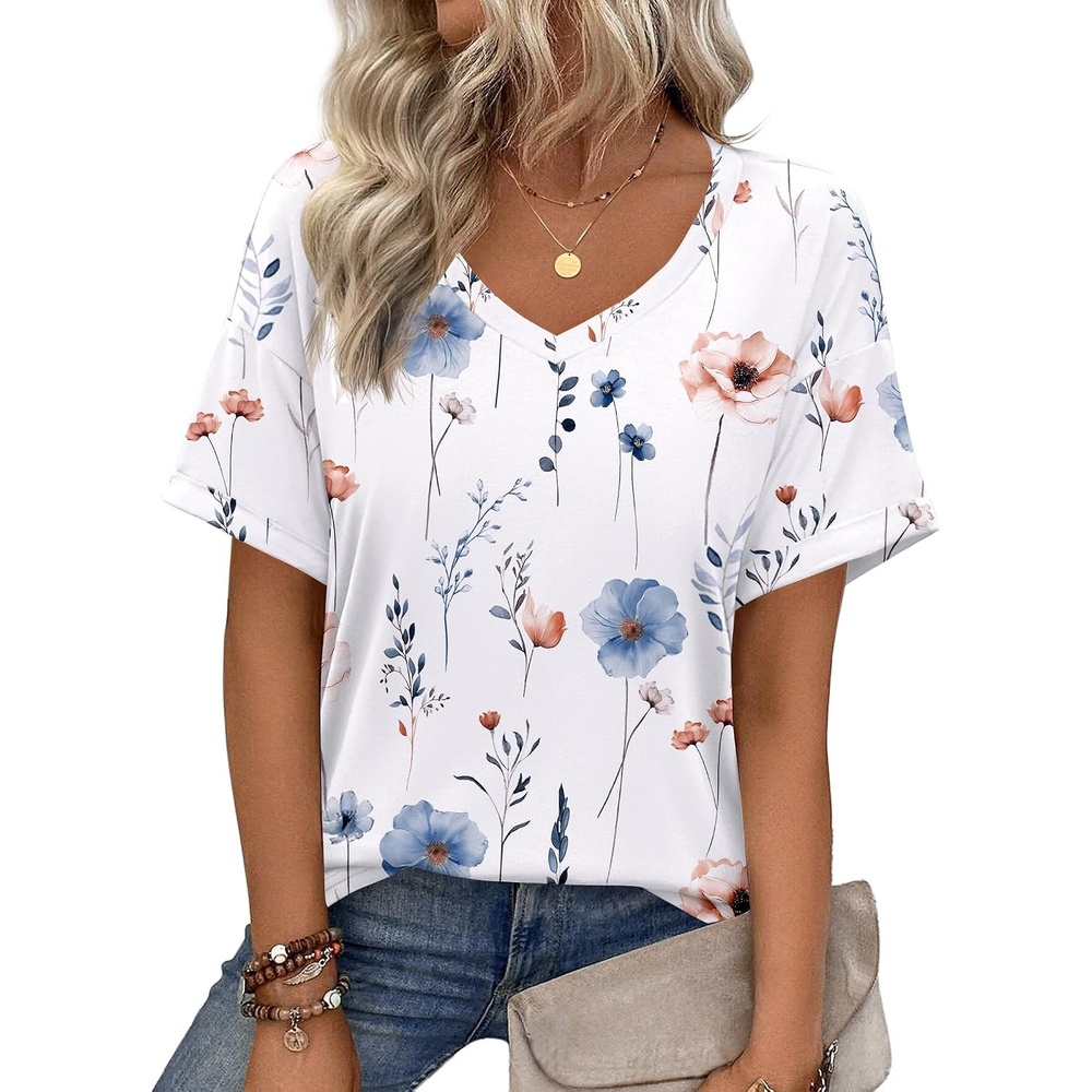 image:imageZeagoo Womens Summer Tops Short Sleeve Work Casual Shirts Trendy V Neck TeeBf112
