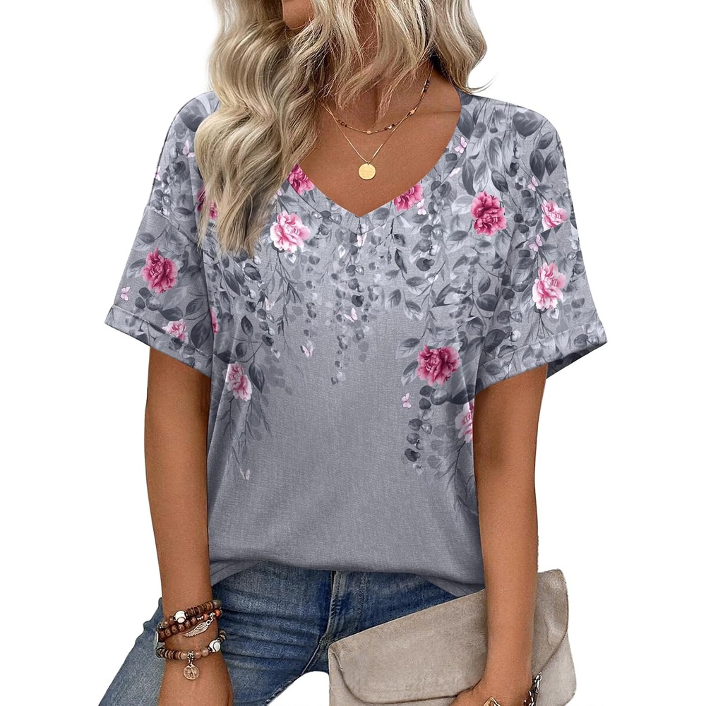 image:imageZeagoo Womens Summer Tops Short Sleeve Work Casual Shirts Trendy V Neck TeeHf36
