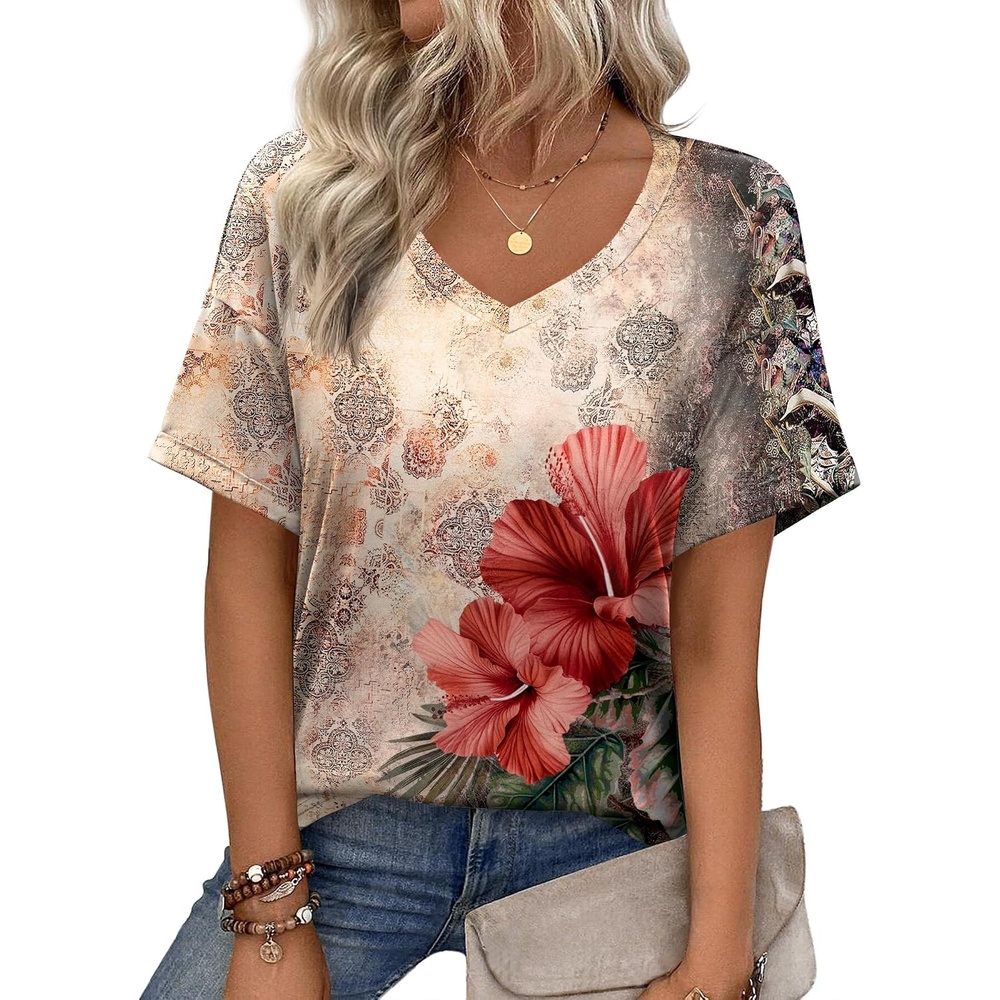 image:imageZeagoo Womens Summer Tops Short Sleeve Work Casual Shirts Trendy V Neck TeePa275
