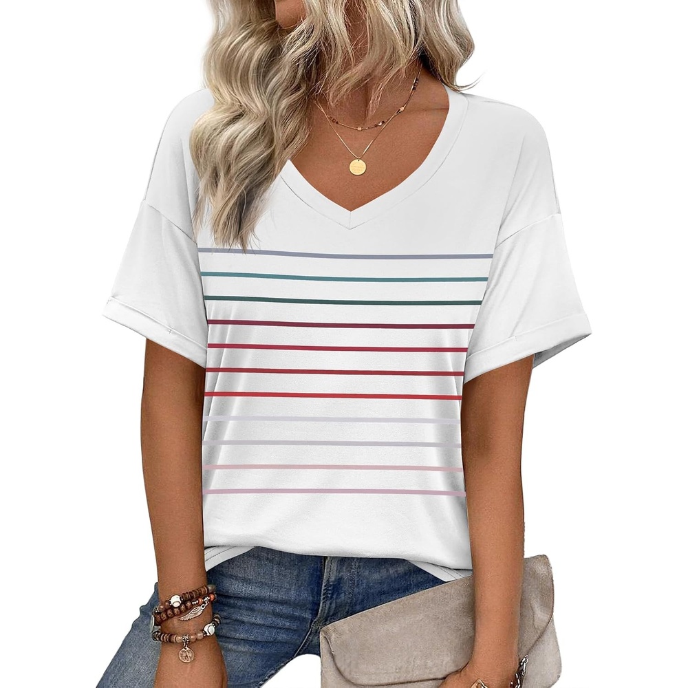 image:imageZeagoo Womens Summer Tops Short Sleeve Work Casual Shirts Trendy V Neck TeeTw668