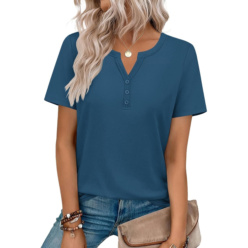 image:imageZeagoo Womens Summer Tops V Neck Short Sleeve Shirts Dressy Casual BlouseDark Blue
