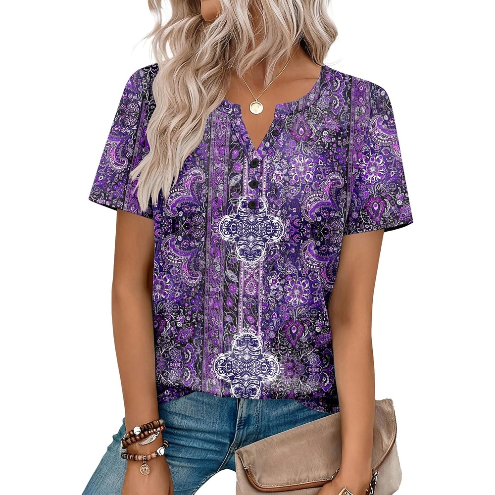 image:imageZeagoo Womens Summer Tops V Neck Short Sleeve Shirts Dressy Casual BlouseMz907