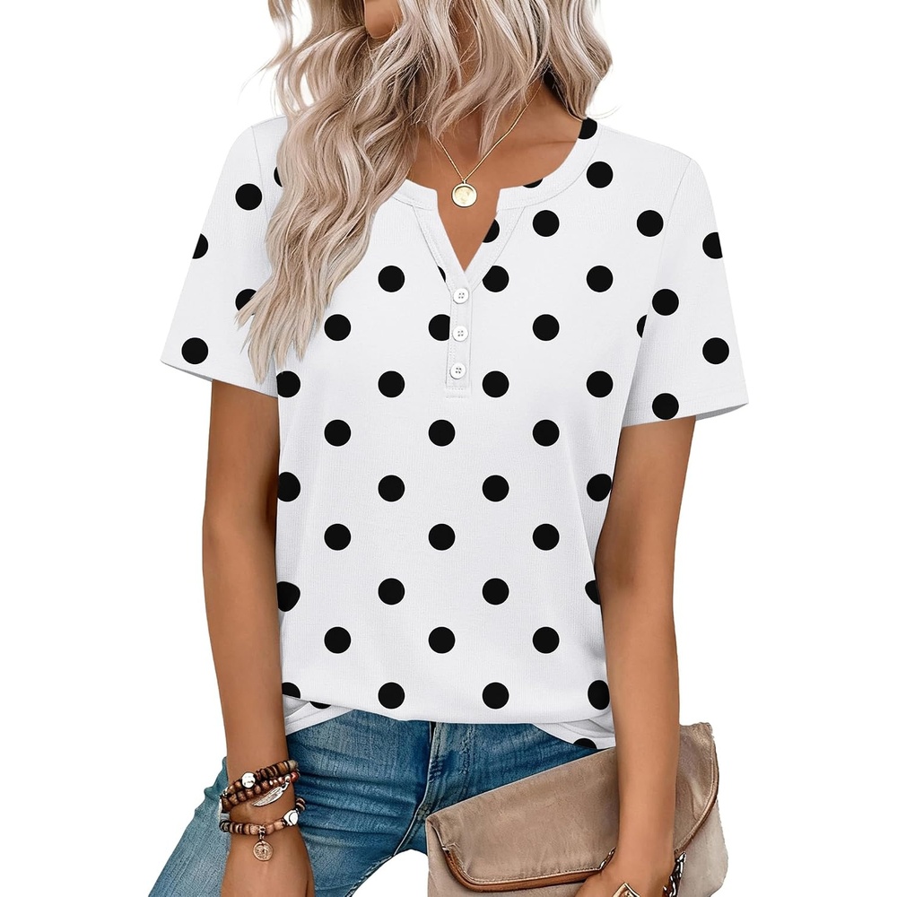 image:imageZeagoo Womens Summer Tops V Neck Short Sleeve Shirts Dressy Casual BlousePolka Dots