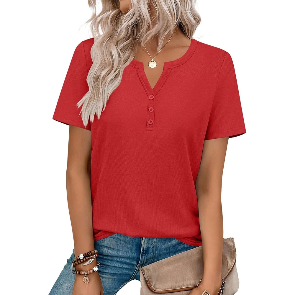 image:imageZeagoo Womens Summer Tops V Neck Short Sleeve Shirts Dressy Casual BlouseRed