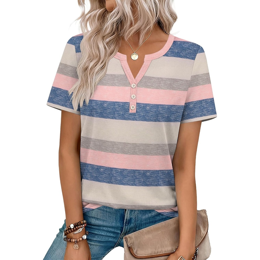 image:imageZeagoo Womens Summer Tops V Neck Short Sleeve Shirts Dressy Casual BlouseStripedtw669
