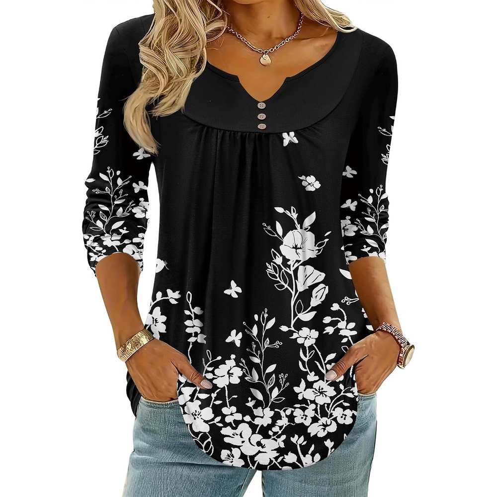 image:imageZeagoo Womens Tops Long Sleeve Shirts Boho Tops for Women 2026 Fall Blouses Ladies Sweatshirts Spring Fashion ClothingBlack Print