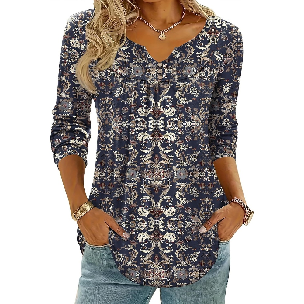 image:imageZeagoo Womens Tops Long Sleeve Shirts Boho Tops for Women 2026 Fall Blouses Ladies Sweatshirts Spring Fashion ClothingBlue Ethnic Style