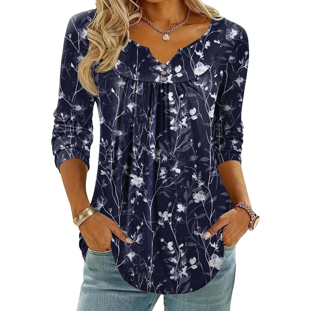 image:imageZeagoo Womens Tops Long Sleeve Shirts Boho Tops for Women 2026 Fall Blouses Ladies Sweatshirts Spring Fashion ClothingNavy Blue Flowers