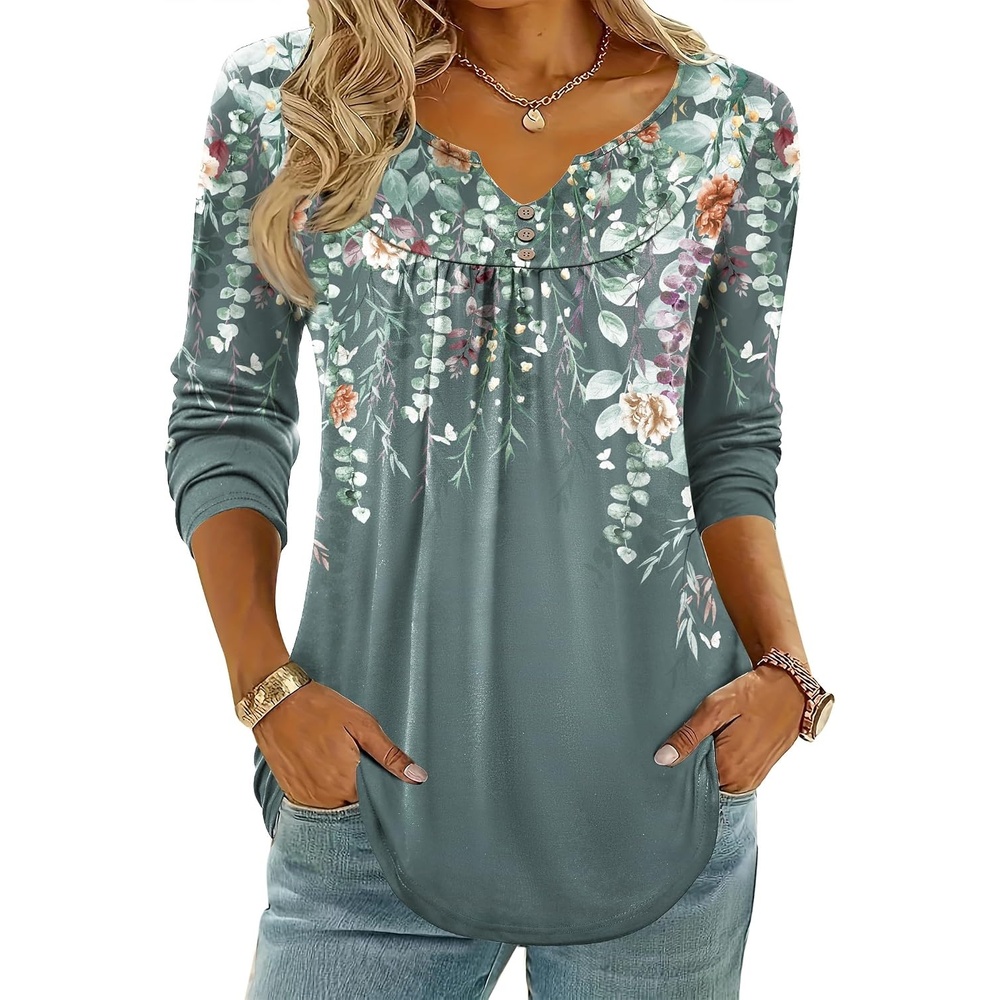 image:imageZeagoo Womens Tops Long Sleeve Shirts Boho Tops for Women 2026 Fall Blouses Ladies Sweatshirts Spring Fashion ClothingPlants Flowers