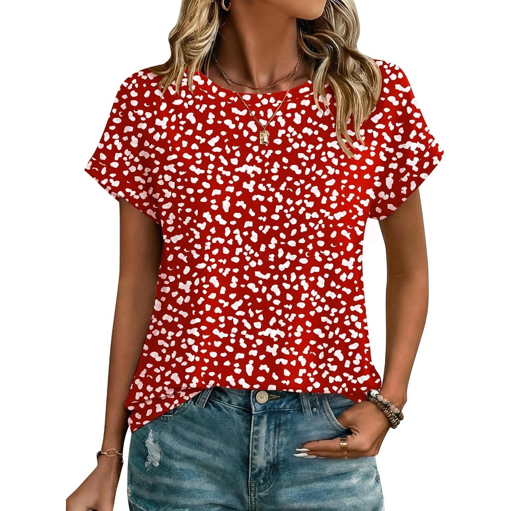 image:imageZeagoo Womens Tops Short Sleeve Cute Summer Blouses Crew Neck Dressy Casual T Shirts Work Clothes S2XLJh590red