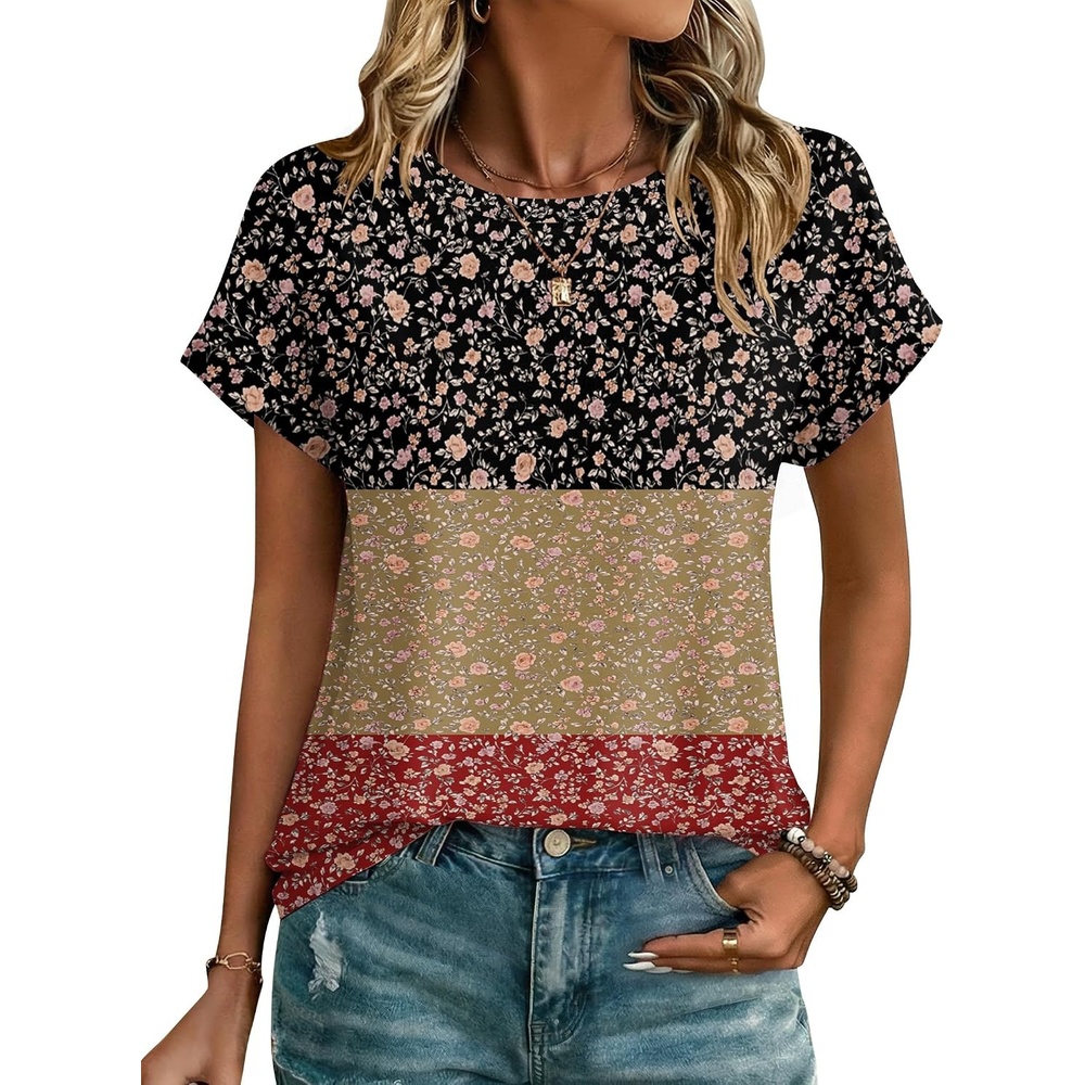 image:imageZeagoo Womens Tops Short Sleeve Cute Summer Blouses Crew Neck Dressy Casual T Shirts Work Clothes S2XLXh553flowers