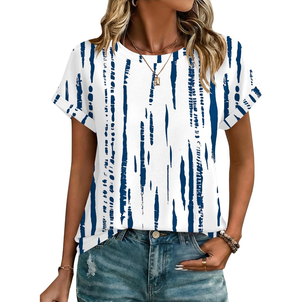 image:imageZeagoo Womens Tops Short Sleeve Cute Summer Blouses Crew Neck Dressy Casual T Shirts Work Clothes S2XLZr229 White Blue