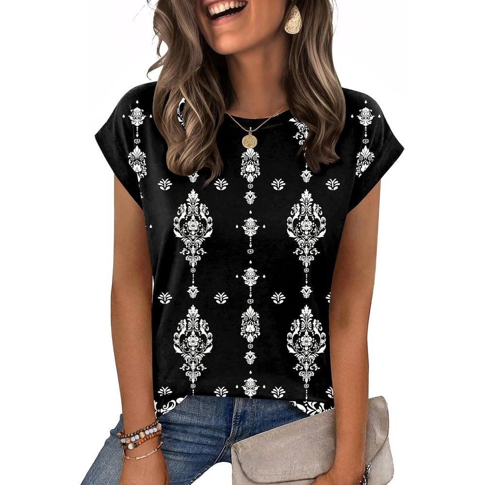 image:imageZeagoo Womens Tops Summer Casual Cap Sleeve Tshirts Shirts Business BlousesBlack Vintage