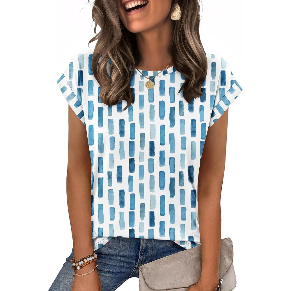 image:imageZeagoo Womens Tops Summer Casual Cap Sleeve Tshirts Shirts Business BlousesBlue and White