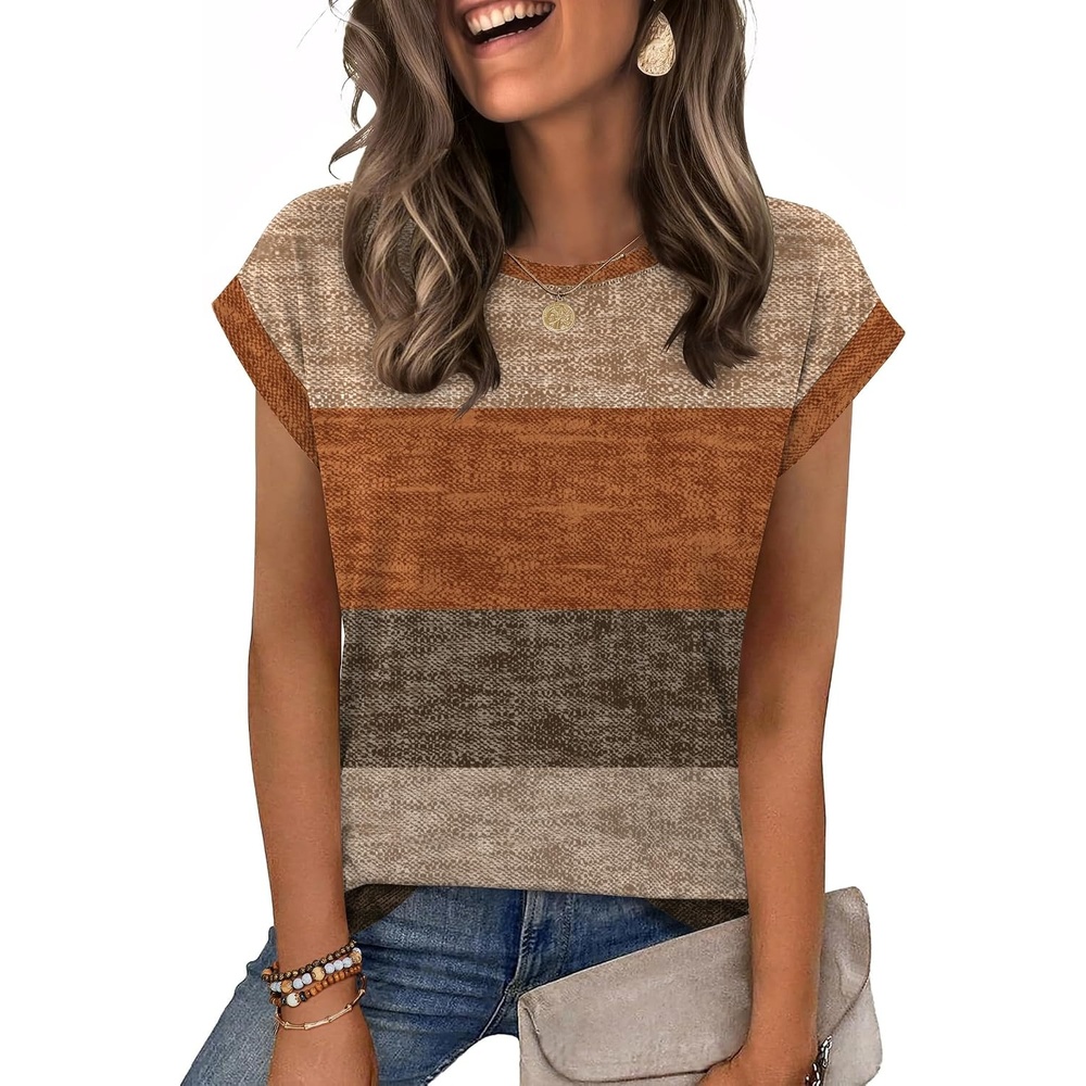 image:imageZeagoo Womens Tops Summer Casual Cap Sleeve Tshirts Shirts Business BlousesFall Weave Stripe