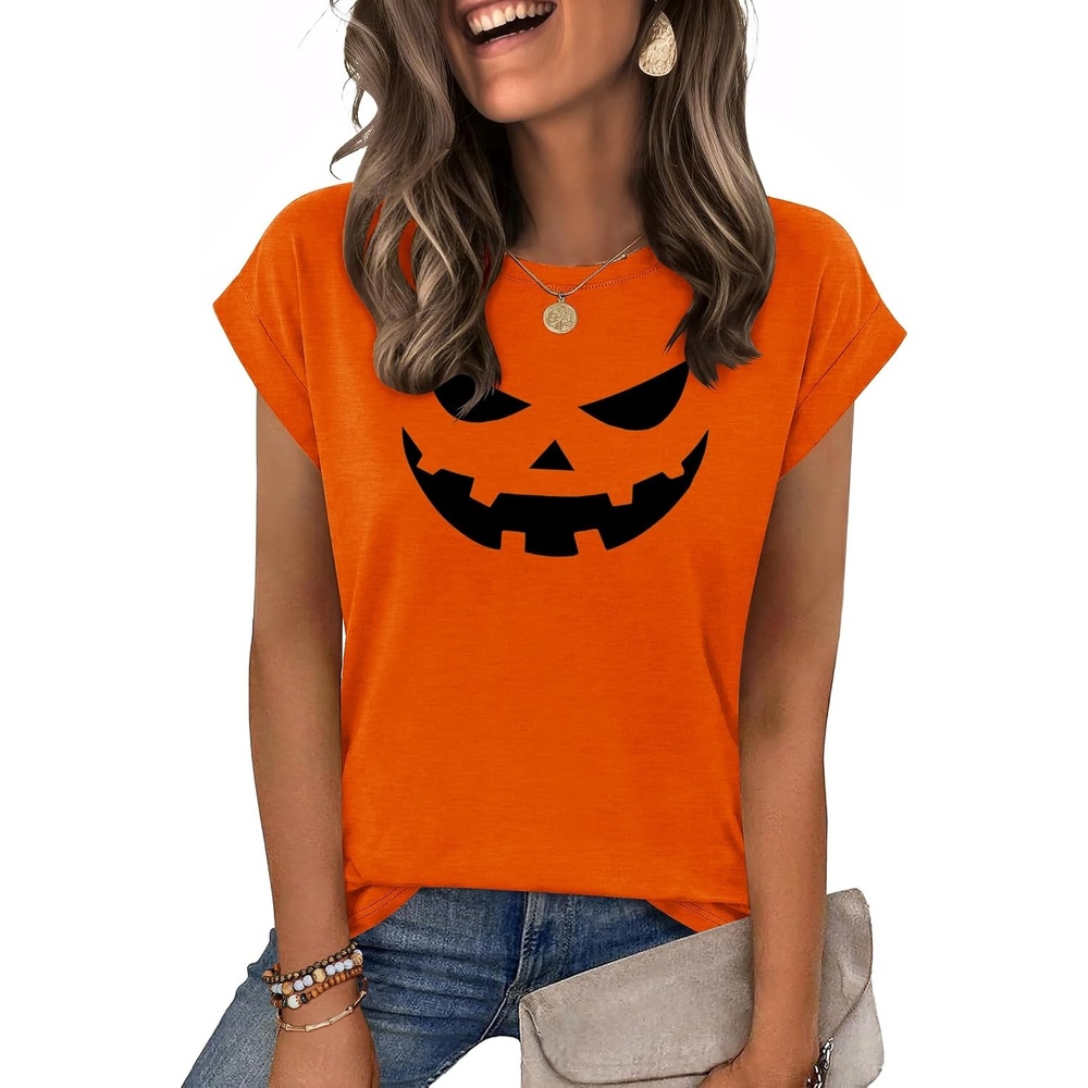 image:imageZeagoo Womens Tops Summer Casual Cap Sleeve Tshirts Shirts Business BlousesPumpkin