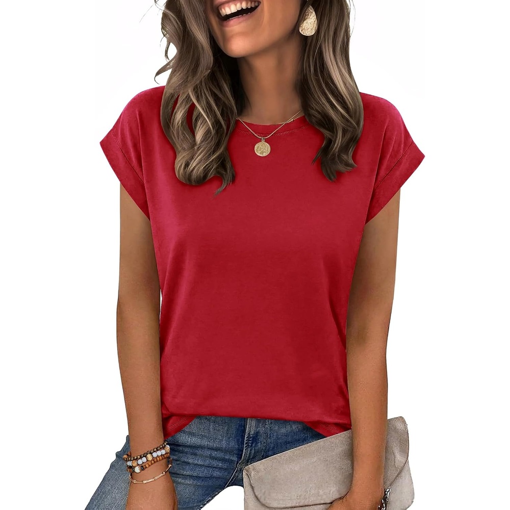 image:imageZeagoo Womens Tops Summer Casual Cap Sleeve Tshirts Shirts Business BlousesRed Color