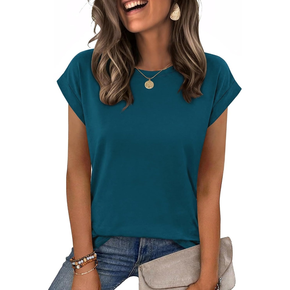 image:imageZeagoo Womens Tops Summer Casual Cap Sleeve Tshirts Shirts Business BlousesTeal