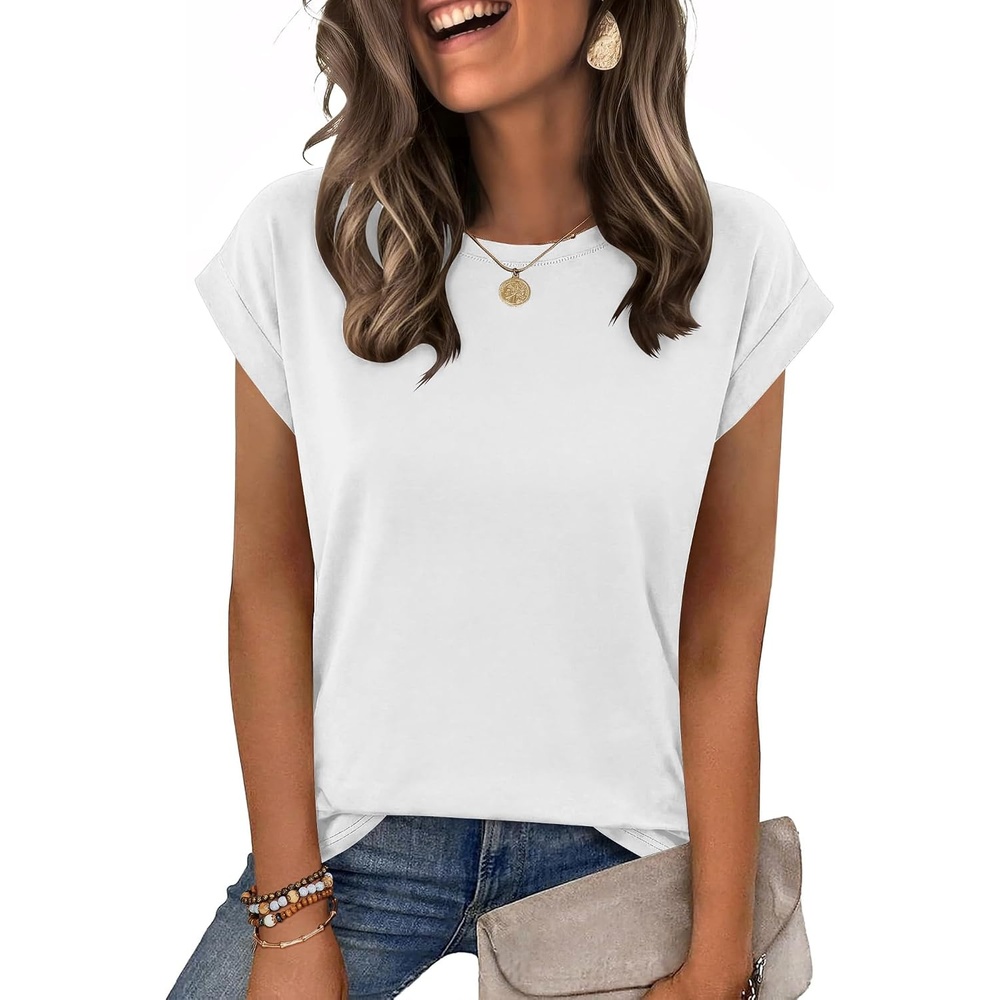 image:imageZeagoo Womens Tops Summer Casual Cap Sleeve Tshirts Shirts Business BlousesWhite