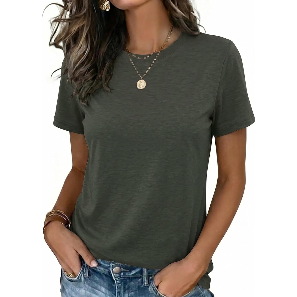 image:imageZeagoo Womens Tshirt Short Sleeve Summer Tops Crewneck Casual Basic Tee Shirts Spring Clothes Trendy OutfitArmy Green