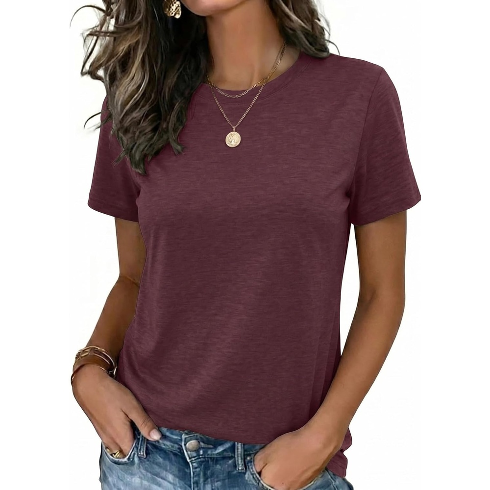 image:imageZeagoo Womens Tshirt Short Sleeve Summer Tops Crewneck Casual Basic Tee Shirts Spring Clothes Trendy OutfitDark Red