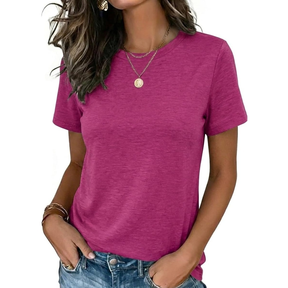 image:imageZeagoo Womens Tshirt Short Sleeve Summer Tops Crewneck Casual Basic Tee Shirts Spring Clothes Trendy OutfitHot Pink