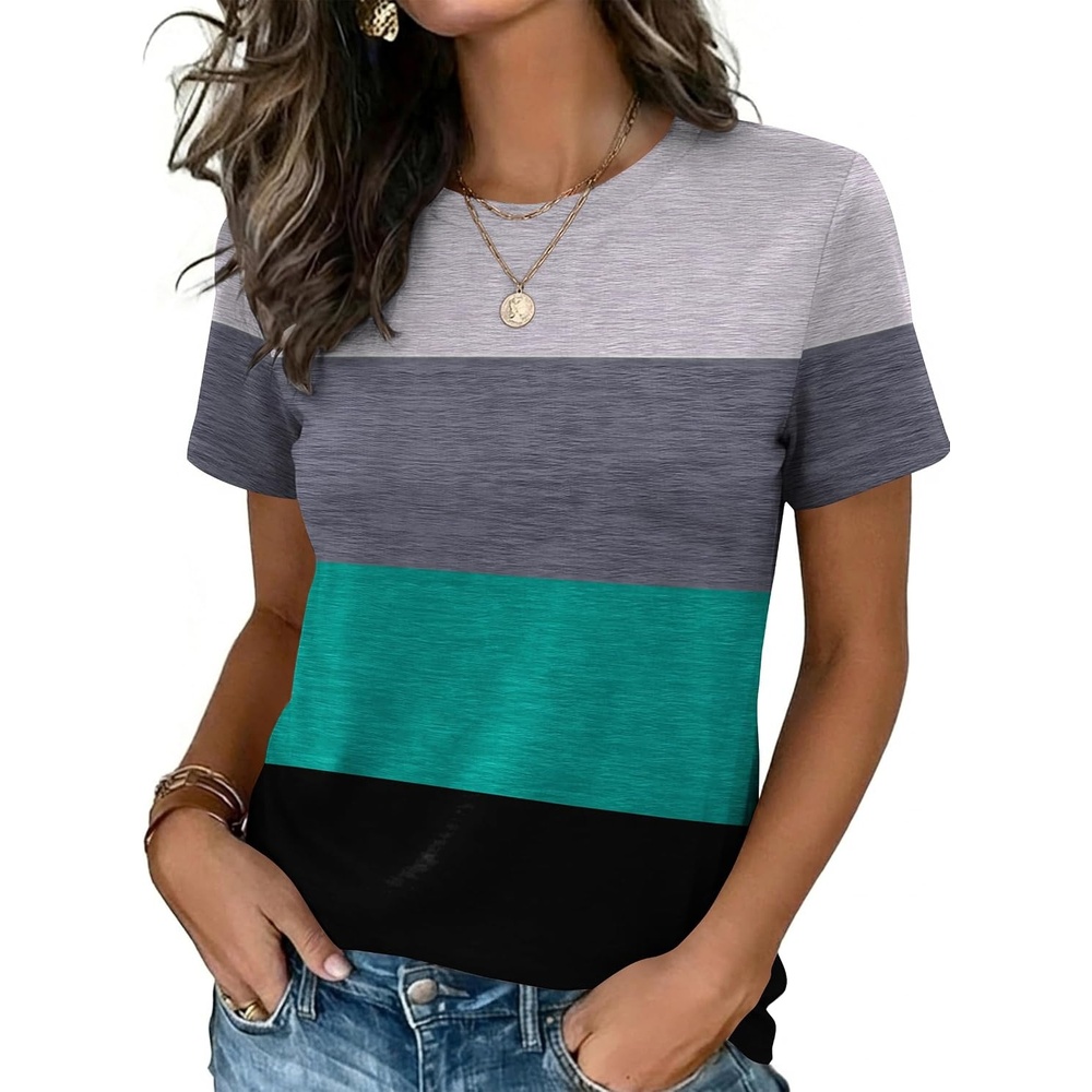 image:imageZeagoo Womens Tshirt Short Sleeve Summer Tops Crewneck Casual Basic Tee Shirts Spring Clothes Trendy OutfitZ Contrasting Gray Green 595
