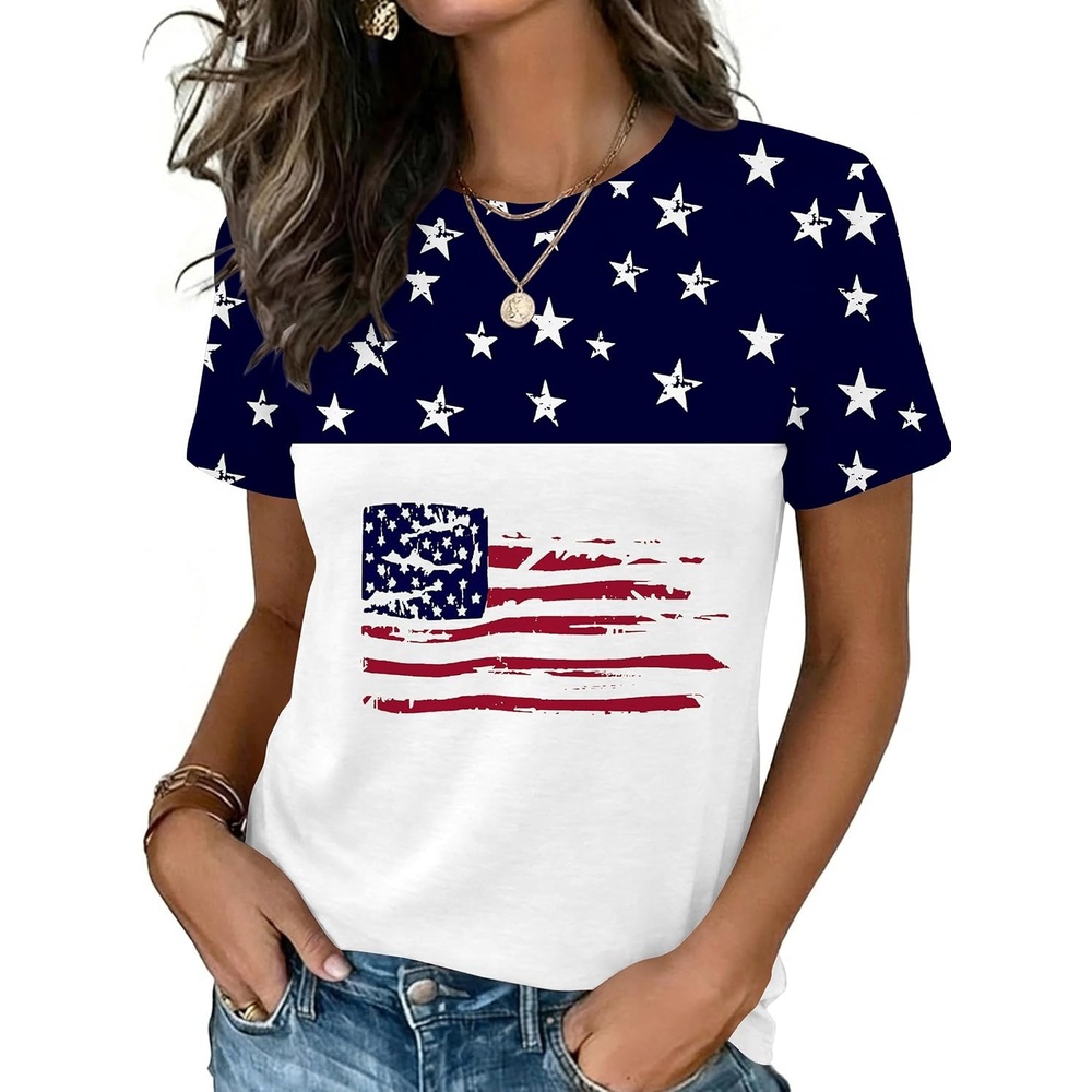 image:imageZeagoo Womens Tshirt Short Sleeve Summer Tops Crewneck Casual Basic Tee Shirts Spring Clothes Trendy OutfitZ Flag White 39