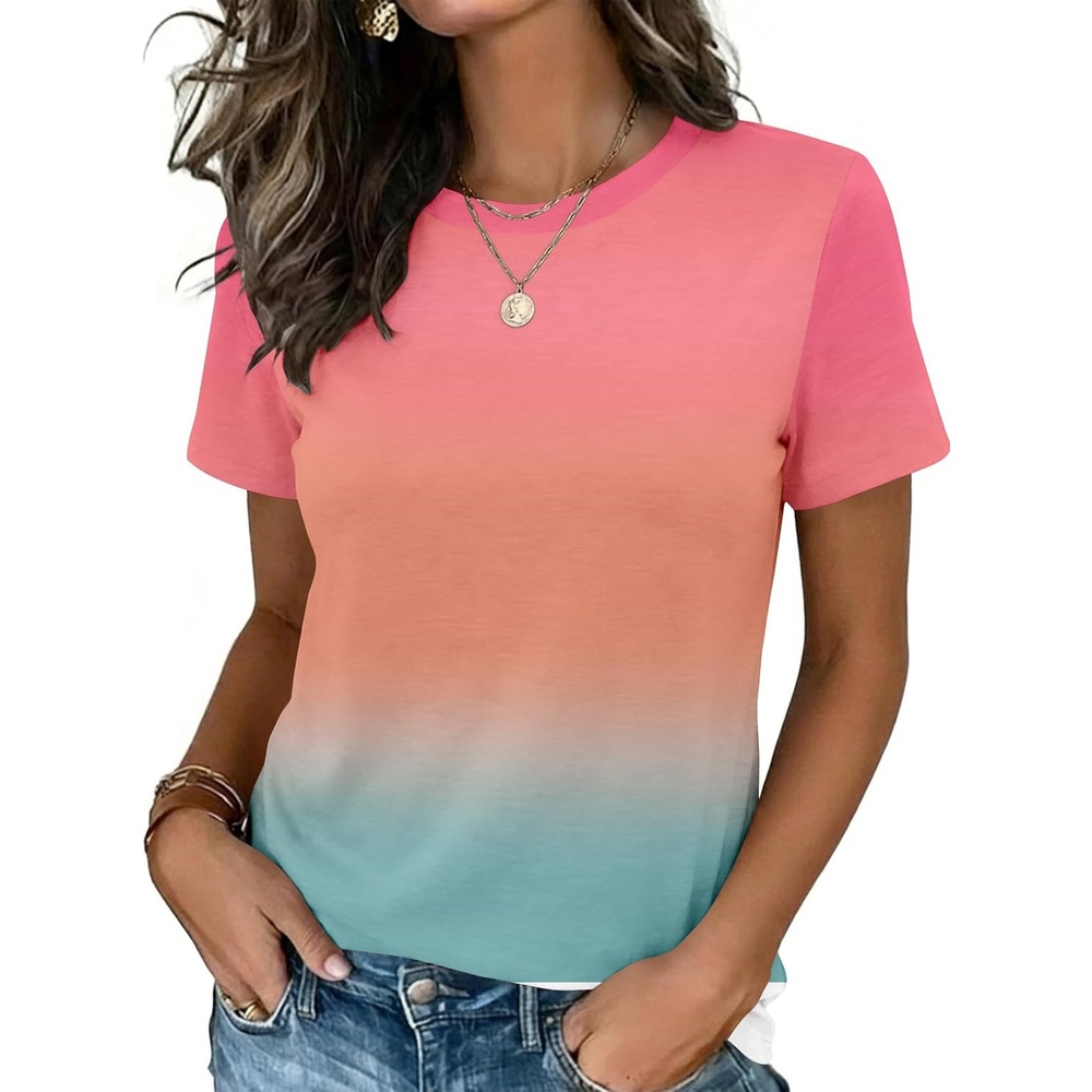 image:imageZeagoo Womens Tshirt Short Sleeve Summer Tops Crewneck Casual Basic Tee Shirts Spring Clothes Trendy OutfitZ Gradient Blue Pink 218