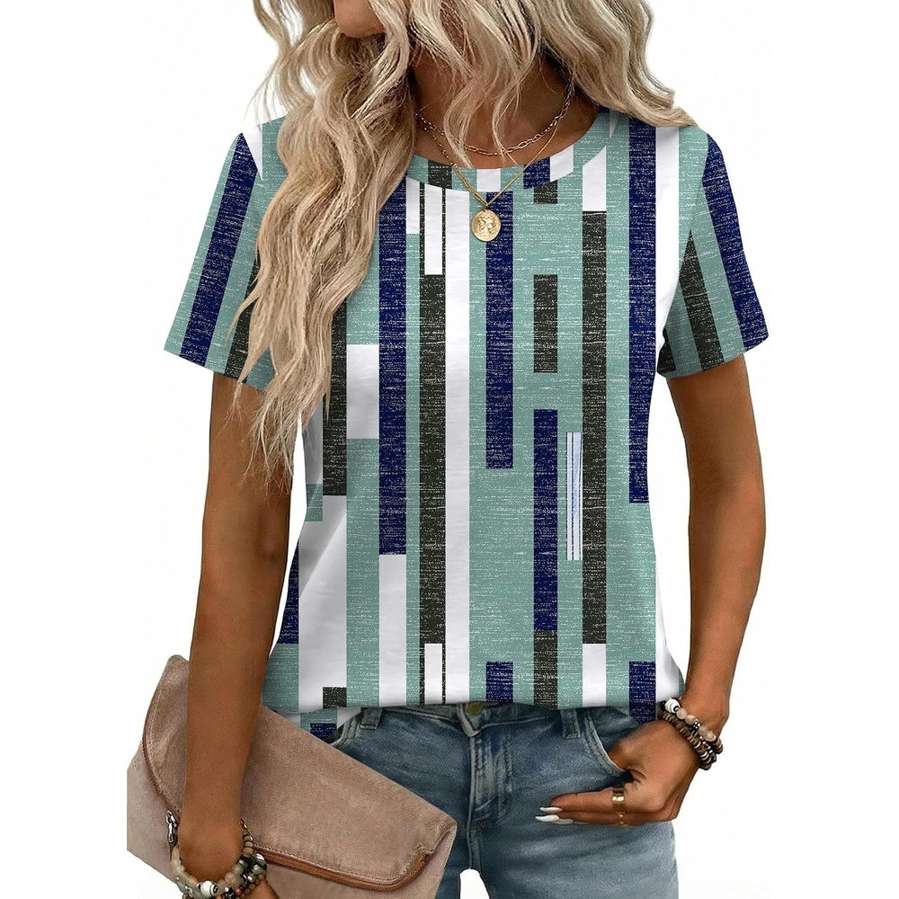 image:imageZeagoo Womens Tshirt Short Sleeve Summer Tops Crewneck Casual Basic Tee Shirts Spring Clothes Trendy OutfitZ Striped Green 530