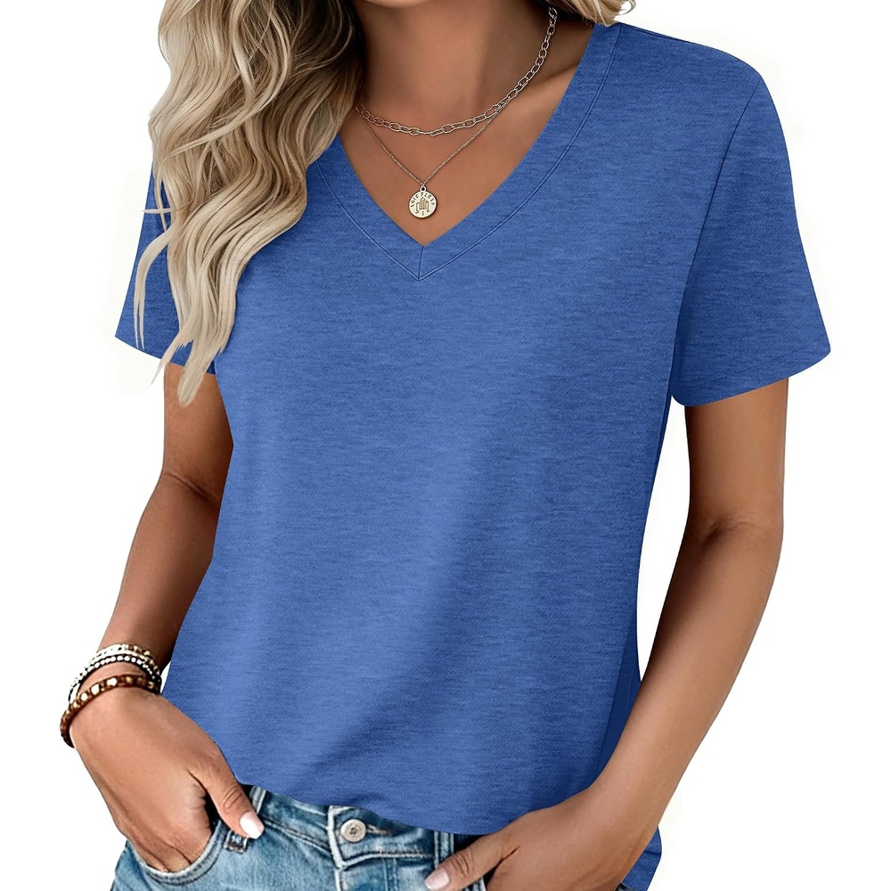 image:imageZeagoo Womens VNeck Tops Summer Casual Short Sleeve Tshirts S3XLZblue
