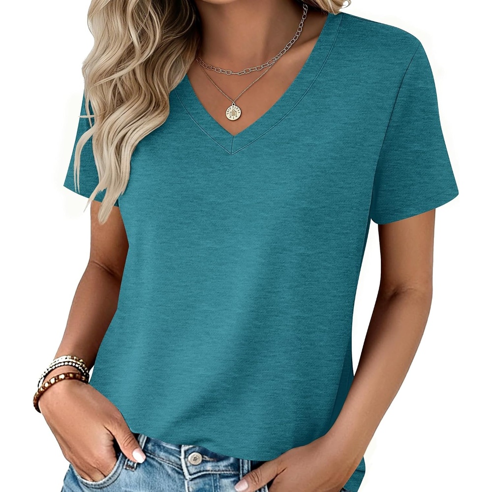 image:imageZeagoo Womens VNeck Tops Summer Casual Short Sleeve Tshirts S3XLZpeacock Blue