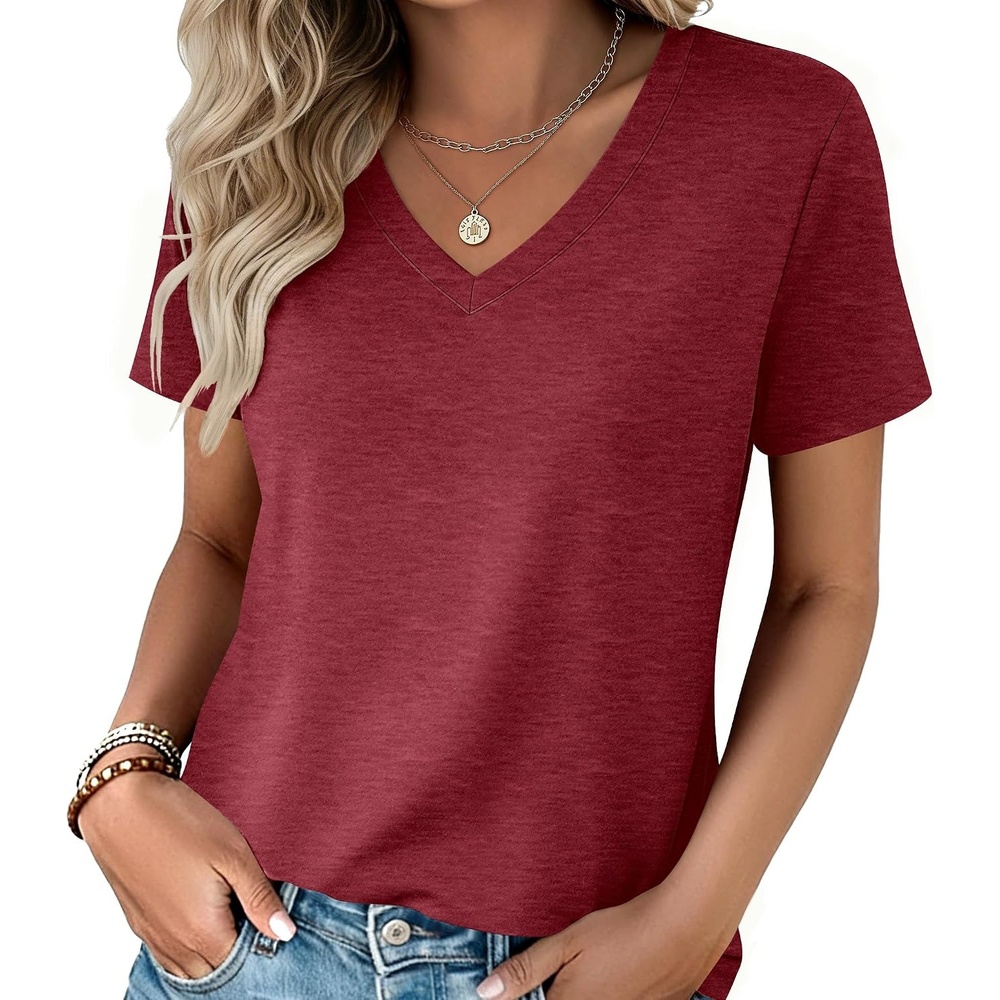 image:imageZeagoo Womens VNeck Tops Summer Casual Short Sleeve Tshirts S3XLZred