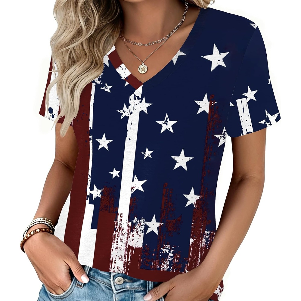 image:imageZeagoo Womens VNeck Tops Summer Casual Short Sleeve Tshirts S3XLZzflag
