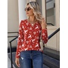 Zeagoo Long Sleeve Shirts for Women Casual V Neck Fall Tops Summer Blouses(Christmas Red)