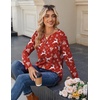 Zeagoo Long Sleeve Shirts for Women Casual V Neck Fall Tops Summer Blouses(Christmas Red)