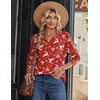 Zeagoo Long Sleeve Shirts for Women Casual V Neck Fall Tops Summer Blouses(Christmas Red)