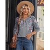 Zeagoo Long Sleeve Shirts for Women Casual V Neck Fall Tops Summer Blouses(Floral Grey)