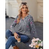 Zeagoo Long Sleeve Shirts for Women Casual V Neck Fall Tops Summer Blouses(Floral Grey)