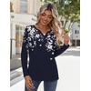 Zeagoo Long Sleeve Shirts for Women Casual V Neck Fall Tops Summer Blouses(Floral Navy)