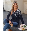 Zeagoo Long Sleeve Shirts for Women Casual V Neck Fall Tops Summer Blouses(Floral Navy)