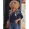 Zeagoo Long Sleeve Shirts for Women Casual V Neck Fall Tops Summer Blouses(Floral Navy)