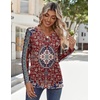 Zeagoo Long Sleeve Shirts for Women Casual V Neck Fall Tops Summer Blouses(Floral Red)